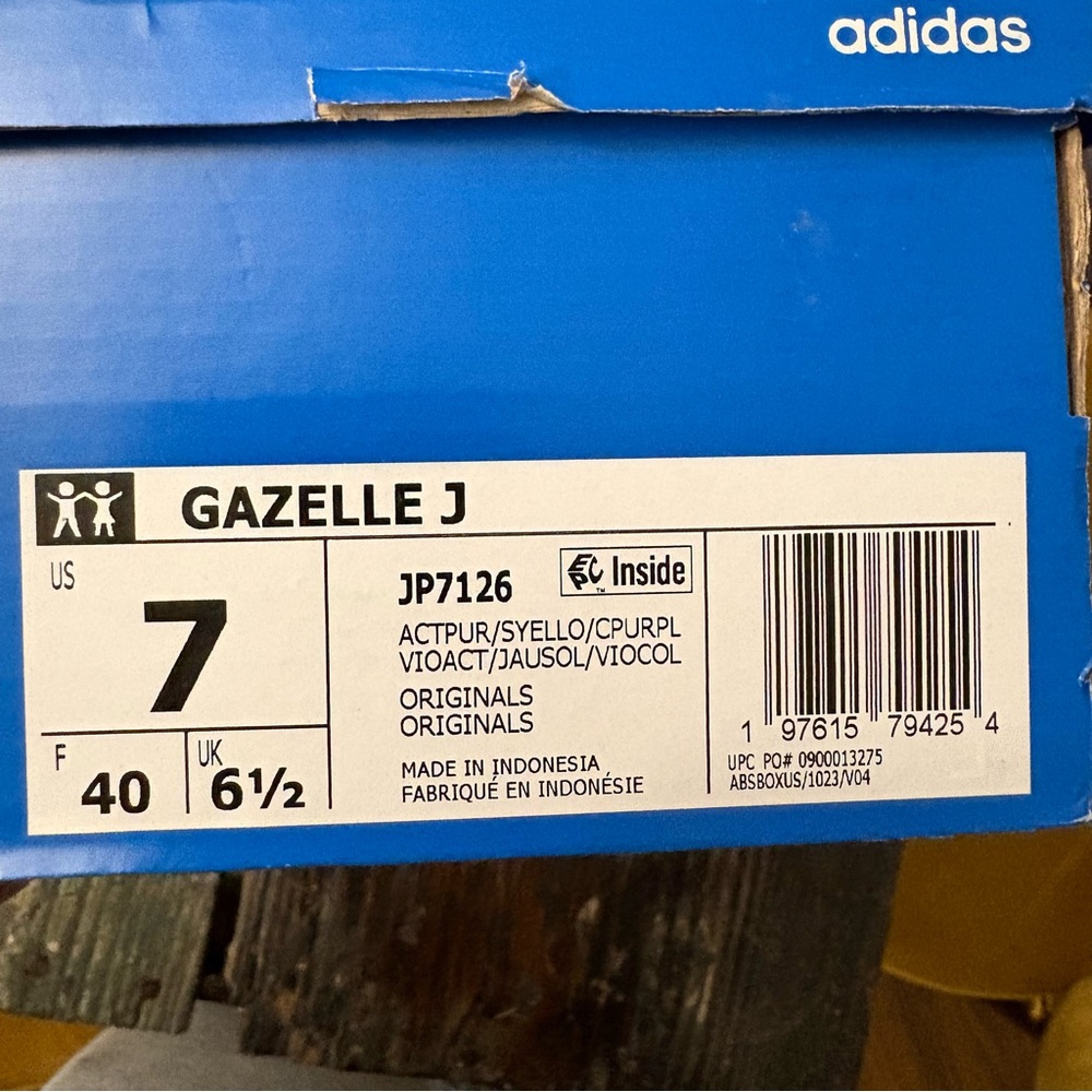 Adidas Gazelle Kids 7 Unisex Purple Yellow Suede New w/ Box SKU ADGZ-Y7-BU - Picture 4 of 5
